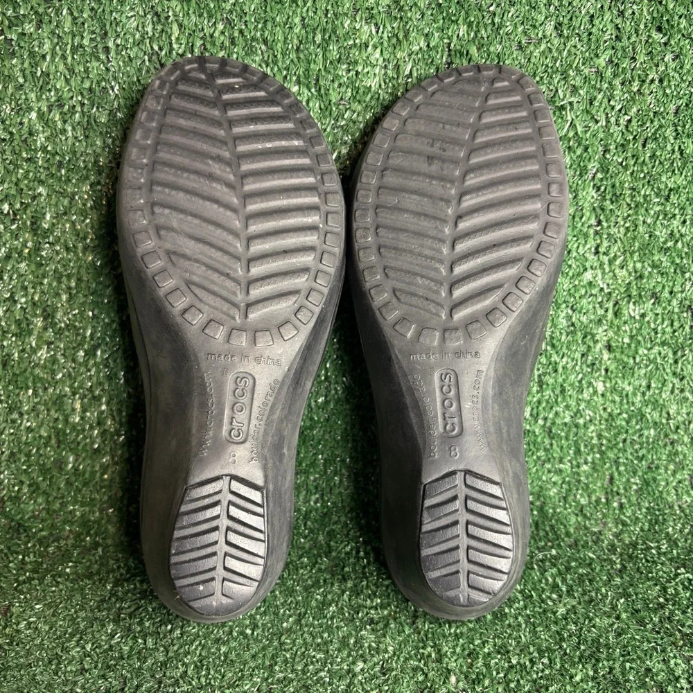 Crocs‎ Wedge Heel Open Toe Slide Comfort Lightweight Sandals Black Womens Size 8